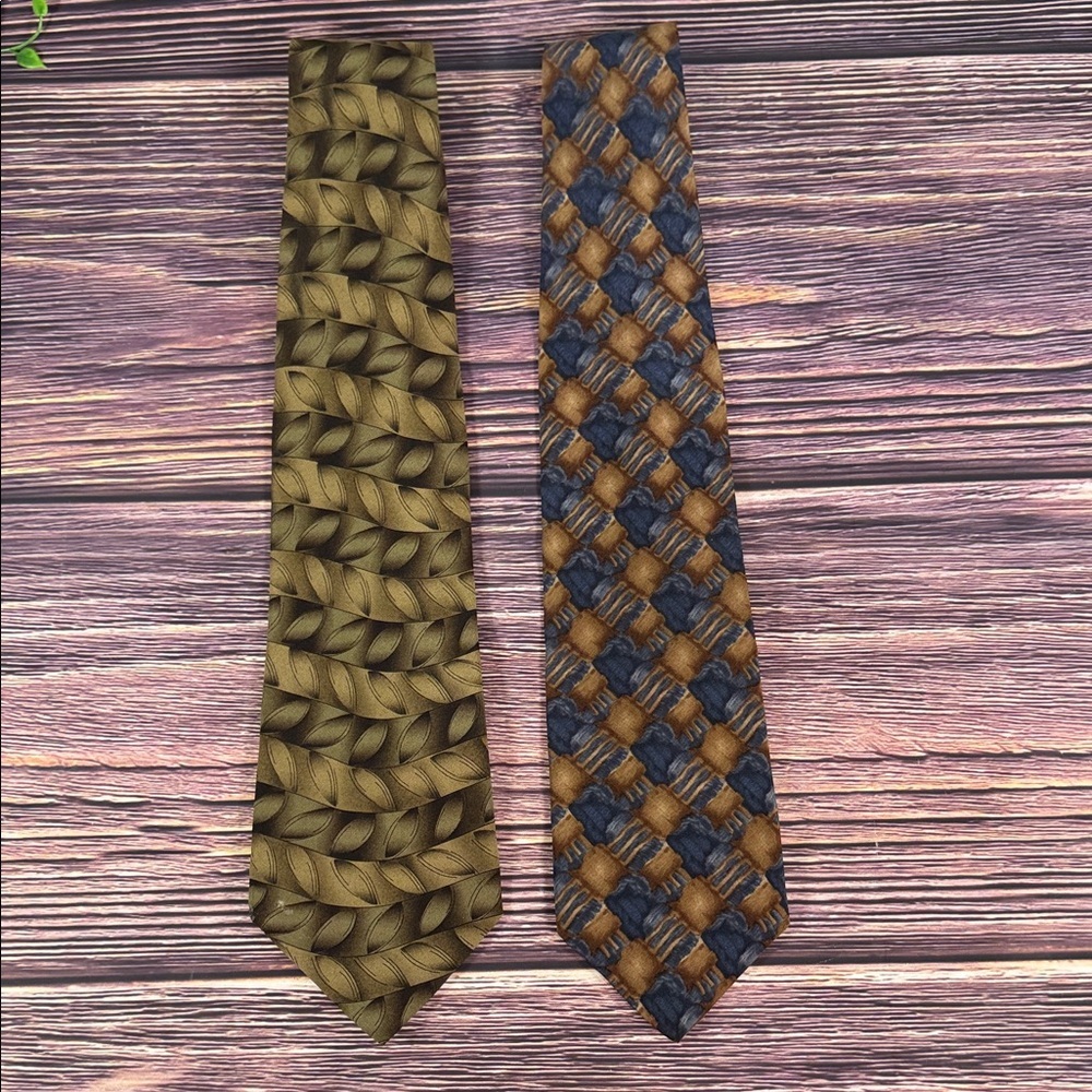 Grateful Dead J Garcia Set of 2‎ Men’s Silk Ties. Olive, Blue, and Brown Tones